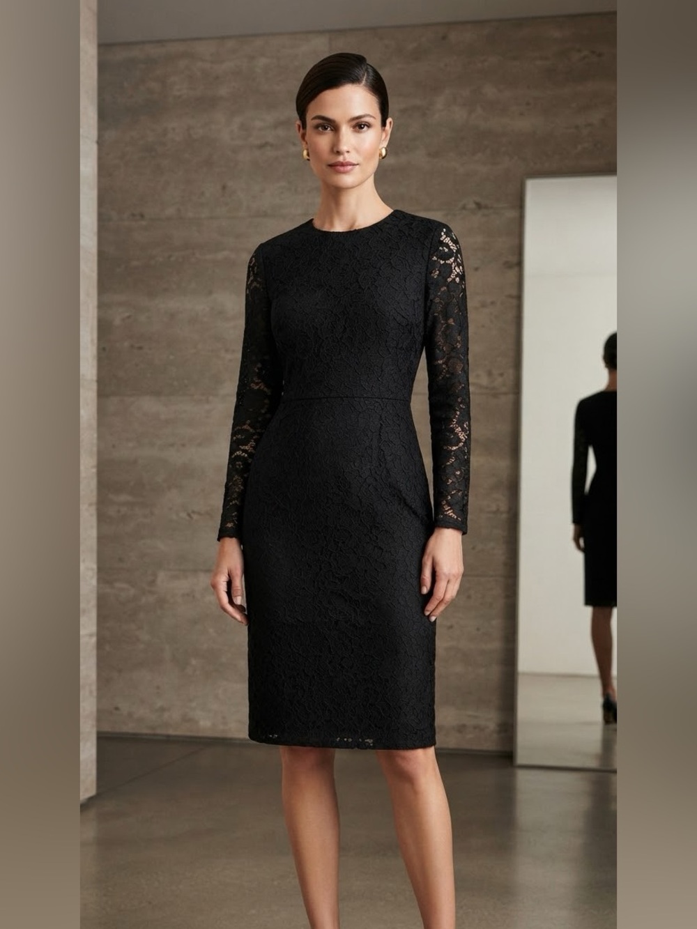 J. Crew Factory Black Lace Long-Sleeve Sheath Dress